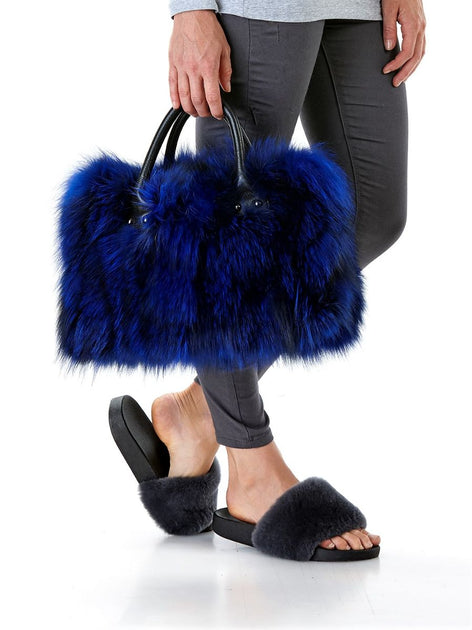 Fox Fur Bag Charm Two Tone Grey & Beige Colorreal Fur 