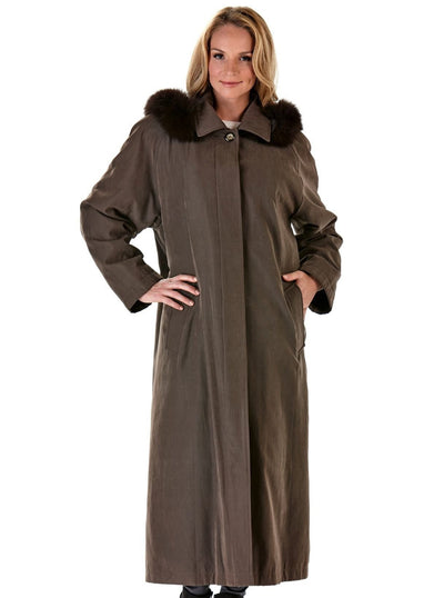 Macie Brown Rabbit Lined Microfiber Fox Hood Coat - The Fur Store