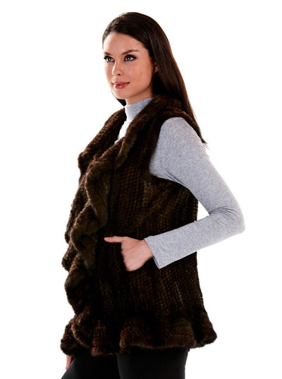 Carlee Mahogany Knitted Mink Fur Vest - The Fur Store