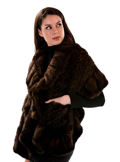 Danika Brown Knitted Mink Fur Cape - The Fur Store