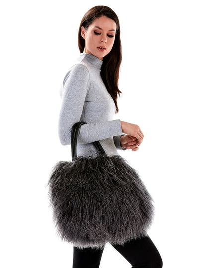 Ashley Grey Mongolian Lamb Hand Bag - The Fur Store