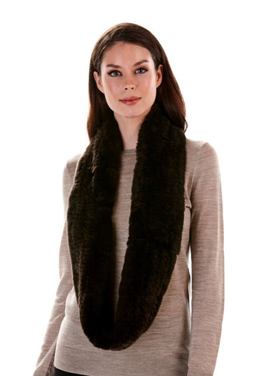 Remi Brown Knitted Rex Rabbit Infinity Scarf - The Fur Store