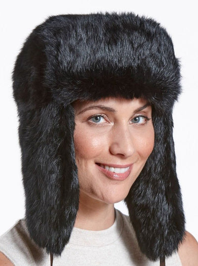 Jackson Women's Black Rabbit Trapper Hat - The Fur Store