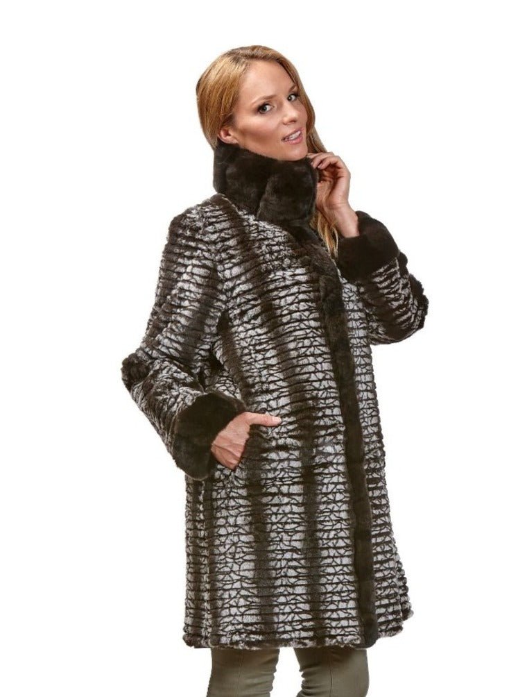 Woman's New Black and White Rex Rabbit Fur Jacket / Reversible