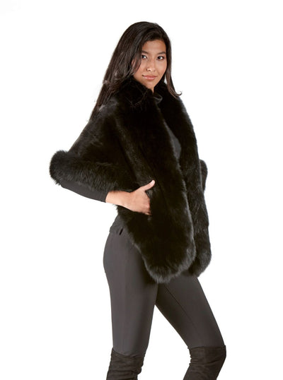 Daisy Black Mink Cape with Black Fox Trim - The Fur Store