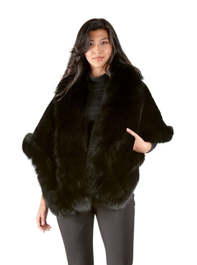 Black Rex Rabbit Stole Black Fox Trim | The Fur Store