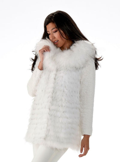 Vivian Reversible Fawn Light Raccoon Vest with Hood - The Fur Store
