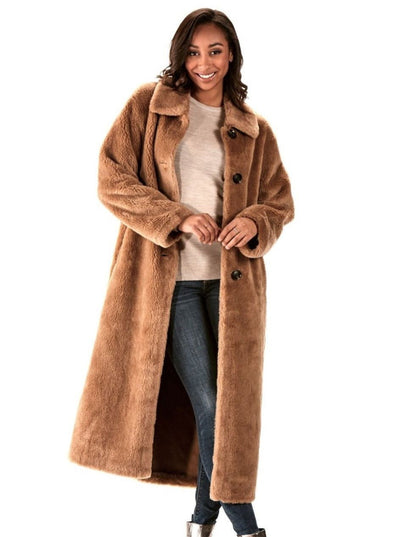 Reversible Camel Teddy Bear Wool Coat - The Fur Store