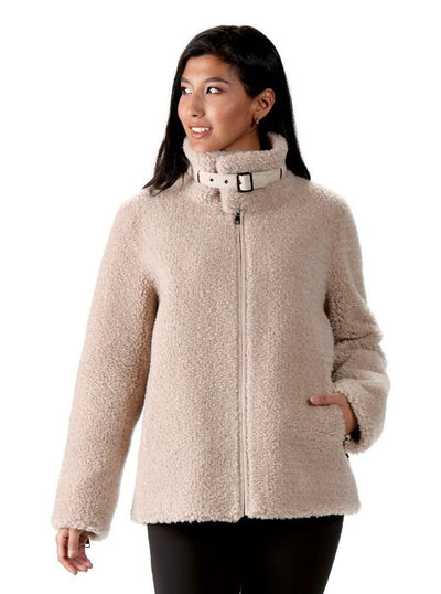 Nellie Beige Wool Teddy Bear Jacket - The Fur Store
