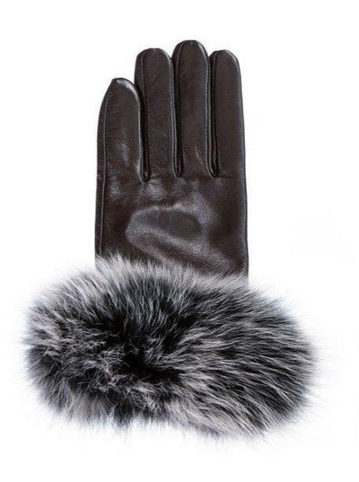 Women's Brown Leather Gloves with Fox Trim - The Fur Store