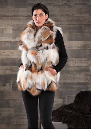 Designer Full length Black leather & Island fox Fur Coat jacket  Stroller M 2-10