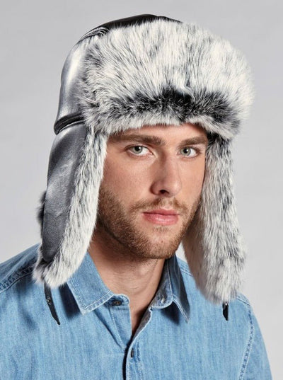 Dominic Men's Leather Snow Top Rabbit Trapper Hat - The Fur Store