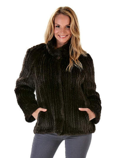 Rosemary Knitted Brown Beaver Jacket - The Fur Store
