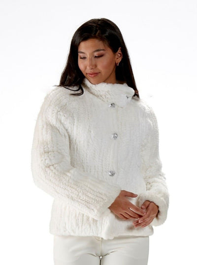 Antoinette White Knitted Rex Rabbit Jacket - The Fur Store