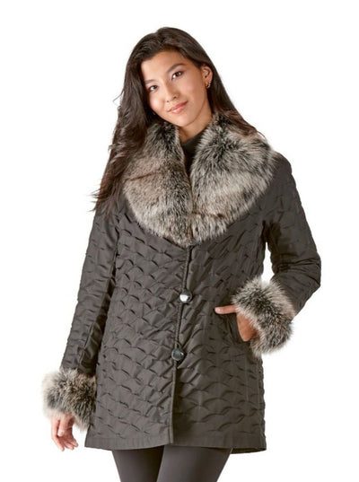 Beverly Reversible Black Jacket with Silver Fox Trim - The Fur Store