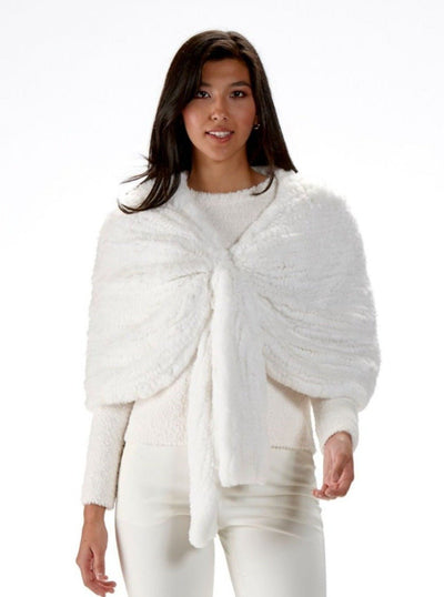 Brenda White Knitted Rex Rabbit Cape - The Fur Store