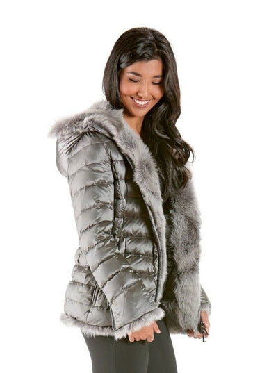 Katalina Quilted Down Filled Jacket Shearling Trim Hood - The Fur Store