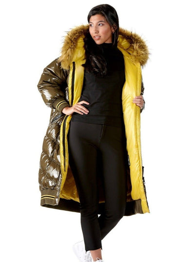 Gail Olive Down Coat with Fur Trim Hood - The Fur Store