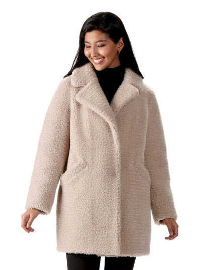 Lizabeth Beige Wool Teddy Bear 3/4 Jacket - The Fur Store