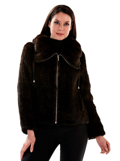 Zaria Brown Knitted Mink Jacket - The Fur Store