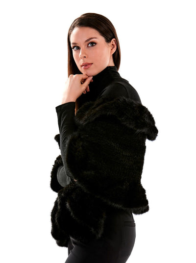 Estrella Black Knitted Mink Fur Cape - The Fur Store