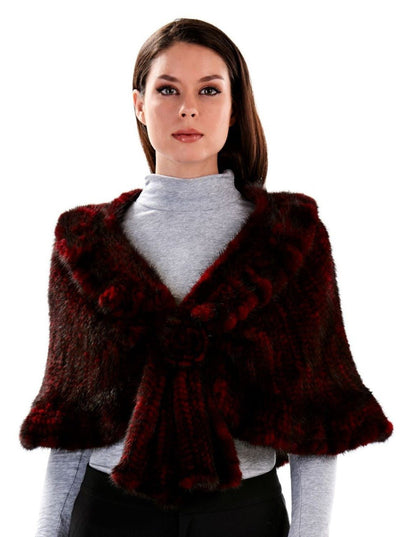 Siena Wine Knitted Mink Fur Cape - The Fur Store