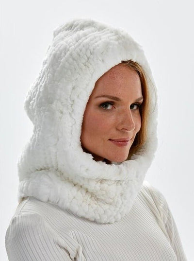 Brooke White Rex Rabbit Fur Hood - The Fur Store