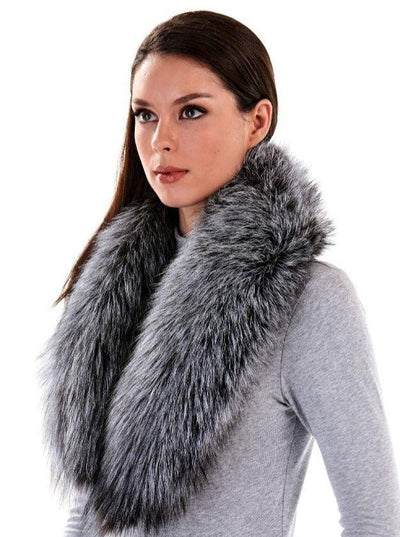 Chloe Silver Fox Fur Shawl Collar - The Fur Store
