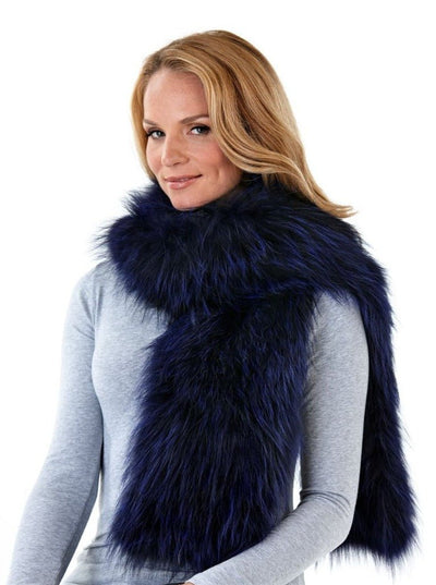 Eden Dark Blue Fox Scarf with Pockets - The Fur Store