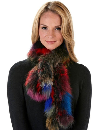 Valerie Multi Color Knitted Fox Scarf - The Fur Store