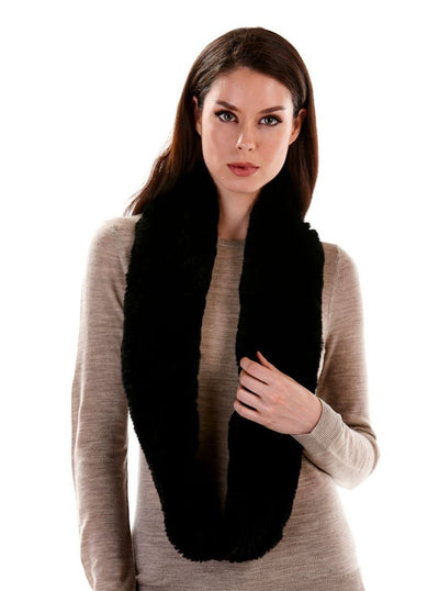 Remi Black Knitted Rex Rabbit Infinity Scarf - The Fur Store