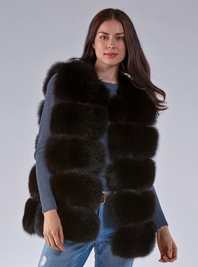 Hallie Dark Brown Fox Vest - The Fur Store