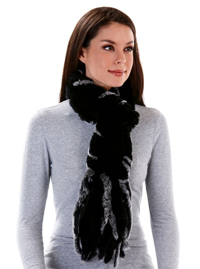 Ava Knitted Rex Rabbit Scarf with Fringes - 6 Colors - The Fur Store