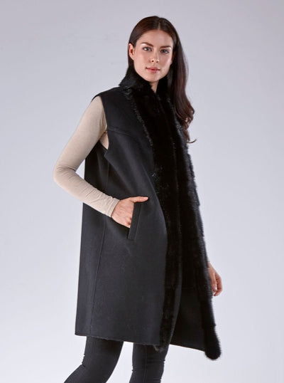 Libby Black Mink Vest with Black Wool - The Fur Store