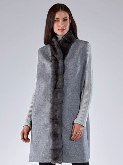 Libby Grey Mink Vest with Grey Wool - The Fur Store