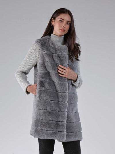 Athena Grey Rex Rabbit Vest - The Fur Store