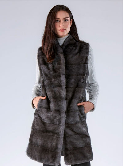 Sienna Grey Mink Vest with Grey Wool - The Fur Store
