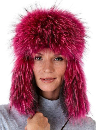 Daniela Rose Women's Raccoon Trapper Hat with Leather - The Fur Store