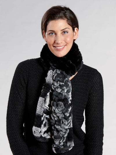 Gianna Black Knitted Rex Rabbit Scarf - The Fur Store