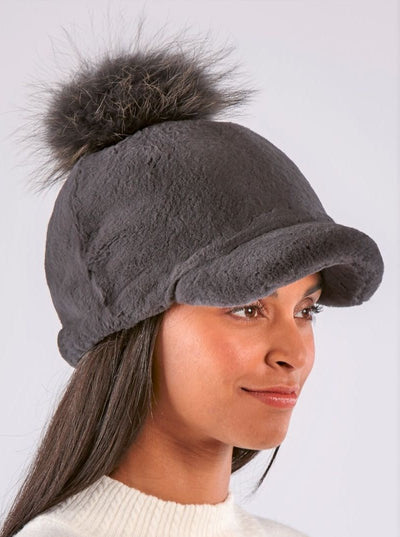 Anna Grey Rex Rabbit Hat Raccoon Pom Pom - The Fur Store