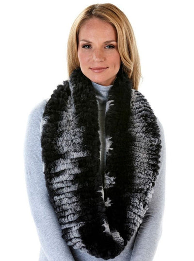 Ruth Black and Grey Rex Rabbit Infinity Scarf - The Fur Store