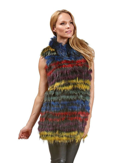 Adelaide Multi Color Raccoon Vest - The Fur Store