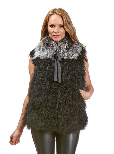 Adelynn Black Lamb Vest - The Fur Store