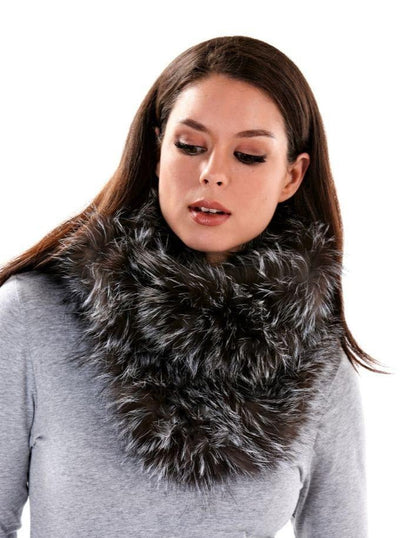 Lynn Natural Silver Fox Infinity Scarf - The Fur Store