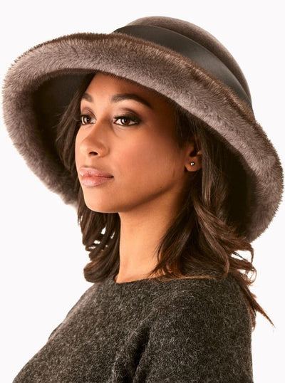 Gabrielle Grey Mink Brim Hat with Velvet Top - The Fur Store