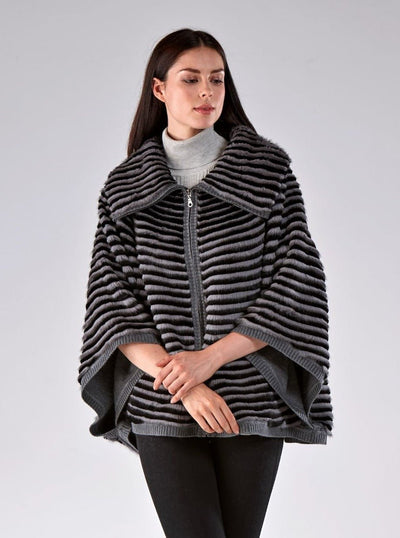 Michelle Grey Mink Zippered Poncho - The Fur Store
