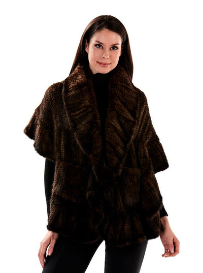 Mya Brown Knitted Mink Fur Cape - The Fur Store