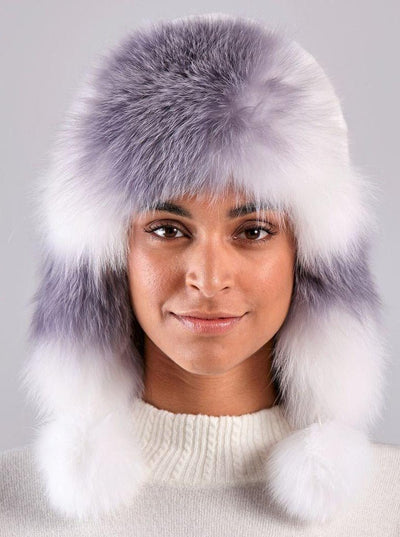 Kennedy White Knitted Rex Rabbit White Fox Trim Hat - The Fur Store