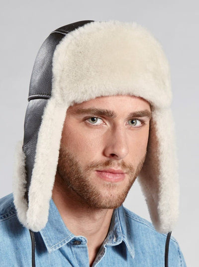 Taylor Men's Brown Shearling Aviator Hat - The Fur Store