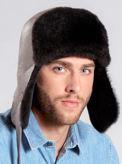 Casey Dark Brown Shearling Pilot Hat - The Fur Store
